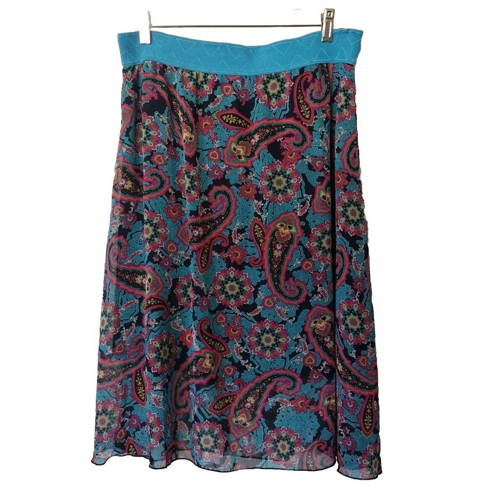 LuLaRoe Lola Midi Skirt Paisley Print Women's Pull-On  Elastic Waist Size L